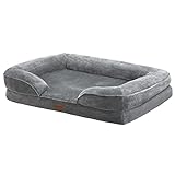 Juskys Hundebett Sheena L orthopädisch, waschbar & rutschfest — 98 x 70 x 17 cm — Hundesofa flauschig mittelgroße Hunde Grau — Haustierbett Hundesofa