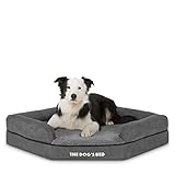 The Dog's Bed Orthopädisches Eck-Hundebett, Memory-Schaum, wasserdicht, groß, grauer Plüsch, lindert Arthritis und Hüftdysplasie, therapeutisch und stützend, waschbarer Plüschbezug