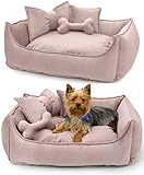 NELKE Hundebett kuschelig Hundesofa für mittlere Hunde Rosa Hundekorb mit Hundekissen flauschig Hundekörbchen im Scandynavian Stil Luxus Hundecouch kleine Hund