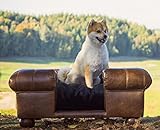 Casa Padrino Luxus Leder Hundebett Dunkelbraun/Schwarz 109 x 89 x H. 37 cm - Rechteckiges Echtleder Hundebett - Luxus Echtleder Tiermöbel