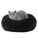 Vanansa Hundebett für Hunde und Katzen, Rundes Katzenbett Donut Plüsches Bett für Süßen Schlaf für Ihre Kleine Tiere, Schwarz, 50cm