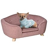 Pawhut Haustiersofa Hundematte Hundebett Hundesofa Hundecouch Katzen Sofa mit Kissen Rückentasche Plüsch Schaumstoff Kiefernholz Rosa 70 x 47 x 30 cm