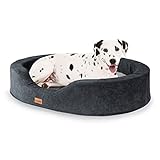 brunolie Lotte - ovaler Hundekorb, waschbar, orthopädisch und rutschfest, kuscheliges Hundebett mit atmungsaktivem Memory-Schaum, Größe L 100 x 80 cm, Grau