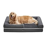 FEANDREA Orthopädisches Hundebett, Hundekissen, Hundekorb, weiche Polsterung, Hundesofa, erhöhte Ränder, Bezug abnehmbar und waschbar, 106 x 80 x 25 cm, rutschfeste Unterseite, dunkelgrau PGW077G01