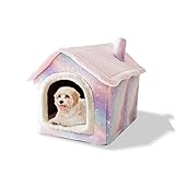 Galatée Katzenhöhlenbett, Waschbares Hundebett, Warmes Und Gemütliches Plüschkatzen-Iglu, Faltbares Komfortables Haustier-Katzenhaus, Haustierbett Mit Rutschfestem Boden(M, Rosa)