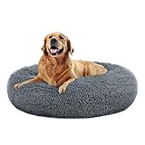 LISKCJG Hundebett Donut Katzenbett, Kunstpelz Haustierbett, Bequeme runde Plüsch-Hundebetten für Hunde und Katzen (XXL, Grau)…