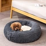 Donut Hundebett Flauschig Katzenbett, Ø 60 x H 20cm Rund Wolke Haustierbett für Mittelgroße Kleiner Hund Welpen Kätzchen unter 15kg Hundekissen Hundekorb Weiche Warme Luxus Anti-Angst Bett