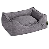 HUNTER Boston Hundesofa, Hundebett, Wendekissen mit Plüschbesatz,pflegeleicht, 100 x 70 cm, grau